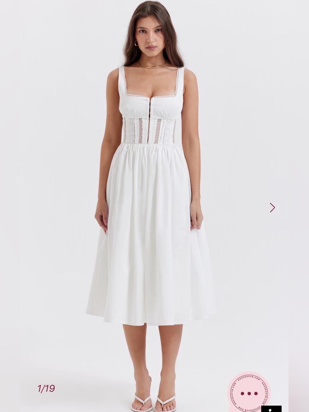 House of CB Perle White Square-Neck with Lave Trim Midi Dress